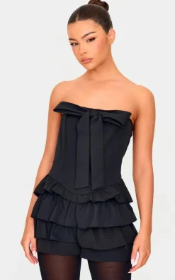 Black Bandeau Bow Detail Bloomer Skort Romper