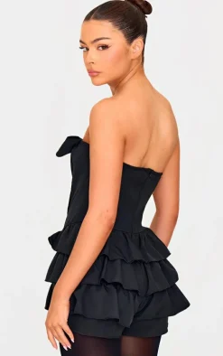 Black Bandeau Bow Detail Bloomer Skort Romper