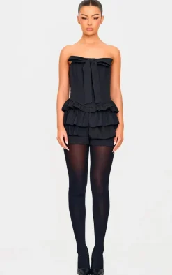 Black Bandeau Bow Detail Bloomer Skort Romper