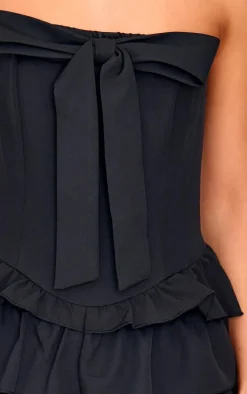 Black Bandeau Bow Detail Bloomer Skort Romper