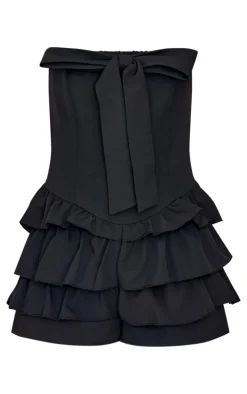 Black Bandeau Bow Detail Bloomer Skort Romper
