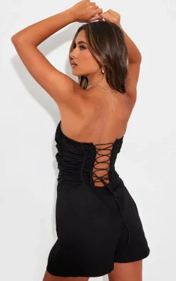 Black Bandeau Corset Lace Up Back Romper