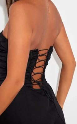 Black Bandeau Corset Lace Up Back Romper