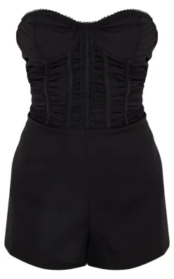 Black Bandeau Corset Lace Up Back Romper