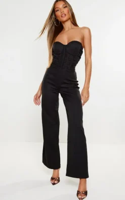 Black Bandeau Corset Lace Up Back Jumpsuit