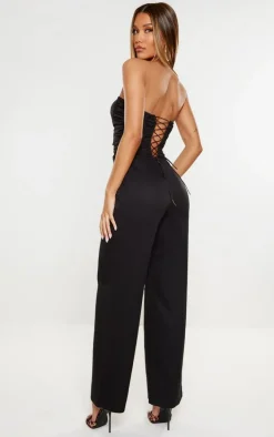 Black Bandeau Corset Lace Up Back Jumpsuit