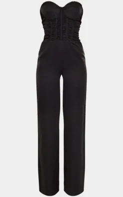 Black Bandeau Corset Lace Up Back Jumpsuit