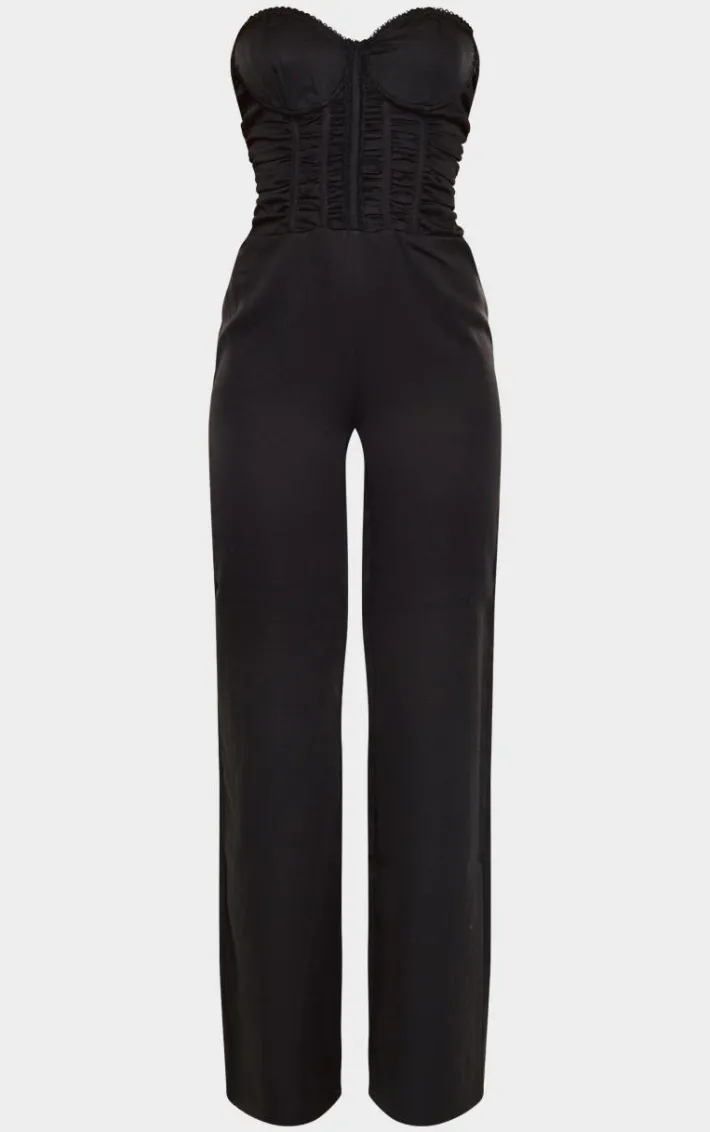 Black Bandeau Corset Lace Up Back Jumpsuit