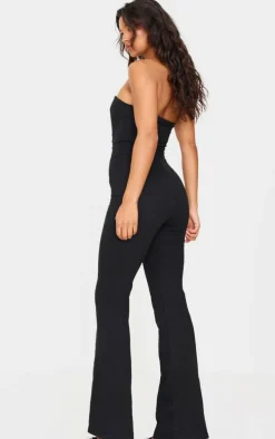 Black Bandeau Corset Lace Up Straight Leg Jumpsuit