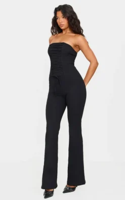 Black Bandeau Corset Lace Up Straight Leg Jumpsuit