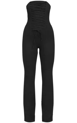 Black Bandeau Corset Lace Up Straight Leg Jumpsuit