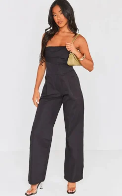 Black Bandeau Corset Wide Leg Jumpsuit
