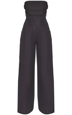 Black Bandeau Corset Wide Leg Jumpsuit