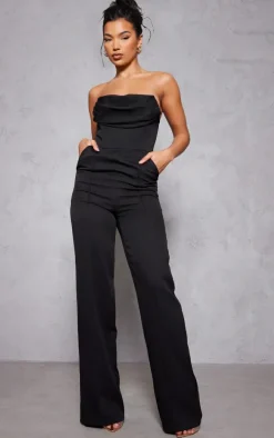 Black Bandeau Cowl Neck Pocket Detailed Jumpsuit