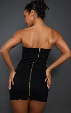 Black Bandeau Mini Denim Dress