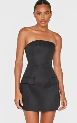 Black Bandeau Pocket Detail Shift Dress