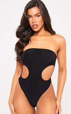 Black Bandeau Slinky Cut Out Bodysuit