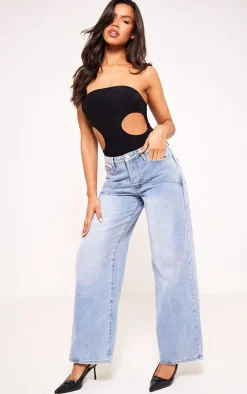 Black Bandeau Slinky Cut Out Bodysuit