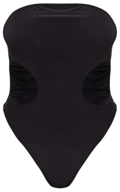 Black Bandeau Slinky Cut Out Bodysuit