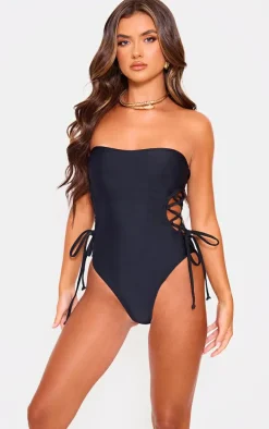 Black Bandeau Tie Side Swimsuit