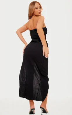 Black Bandeau Twist Detail Midi Dress