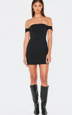 Black Bardot Bengaline Bodycon Dress