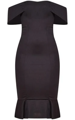 Black Bardot Frill Hem Midi Dress