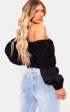 Black Bardot Sleeve Chiffon Insert Shirt