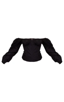 Black Bardot Sleeve Chiffon Insert Shirt
