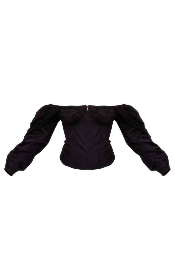 Black Bardot Sleeve Chiffon Insert Shirt