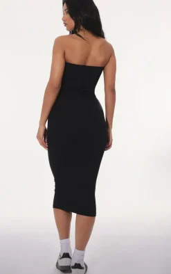 Black Basic Cotton Bandeau Midaxi Dress