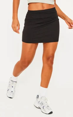 Black Basic Cotton Blend Jersey Mini Skirt