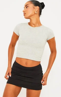 Black Basic Cotton Blend Jersey Mini Skirt