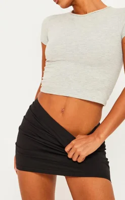 Black Basic Cotton Blend Jersey Mini Skirt