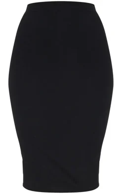 Black Basic Cotton Blend Jersey Midi Skirt