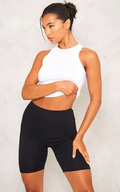 Black Basic Cotton Blend Bike Shorts