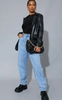 Black Basic Cotton Blend Long Sleeve Fitted T Shirt