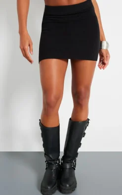 Black Basic Fine Knit A Line Mini Skirt