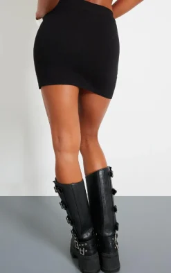 Black Basic Fine Knit A Line Mini Skirt