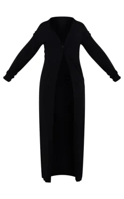 Black Basic Fine Knit Maxi Cardigan