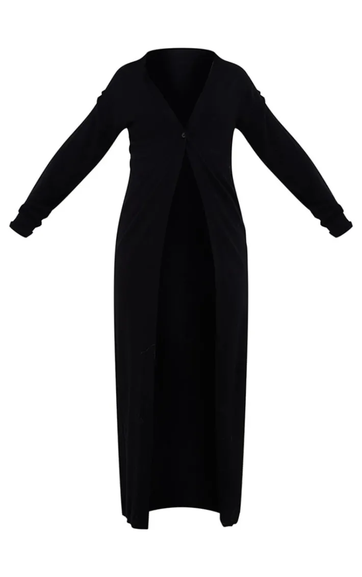 Black Basic Fine Knit Maxi Cardigan