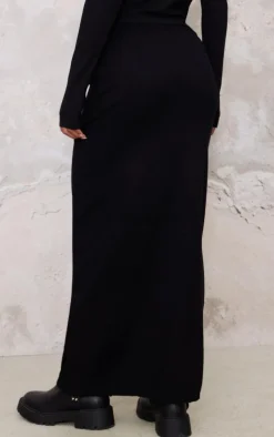 Black Basic Fine Knit Maxi Skirt