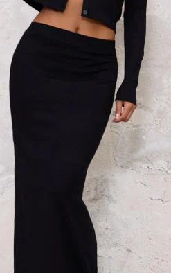 Black Basic Fine Knit Maxi Skirt