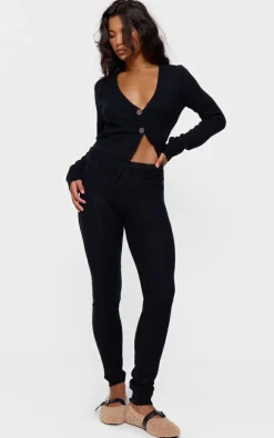 Black Basic Knit Button Up Cardigan