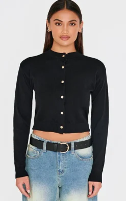 Black Basic Knit Cropped Cardigan