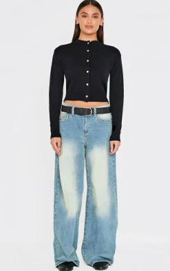 Black Basic Knit Cropped Cardigan