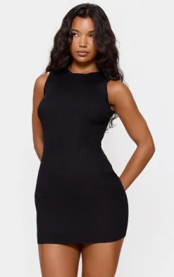 Black Basic Knitted Bodycon Dress