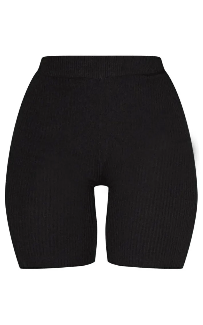 Black Basic Rib Knit Biker Shorts