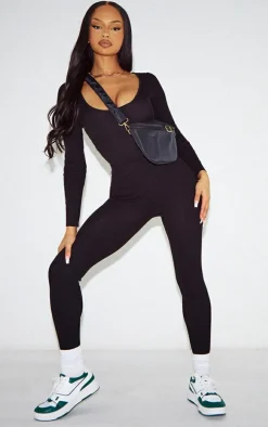 Black Basic Rib Knit Leggings