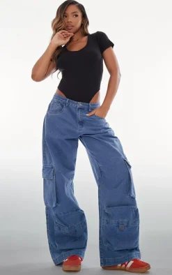 Black Basic Rib V Neck Short Sleeve Bodysuit